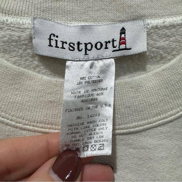 Firstport Size Medium San Sebastián Golf Crewneck Sweatshirt Cream Preppy - Picture 3 of 4